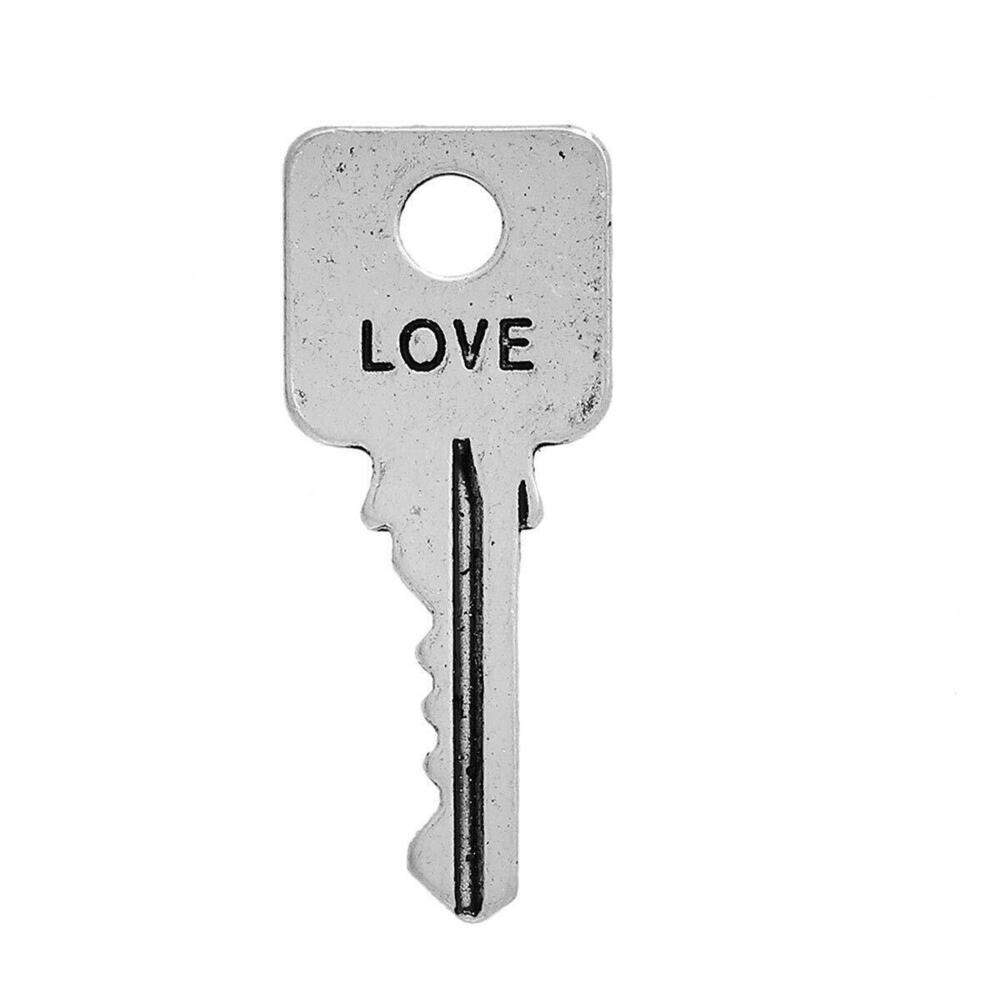 7565 20pc Antiqued Silver Alloy Key Message Love Carved Charms Pendants